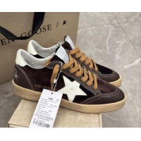 Purchase Golden Goose Women's Ball Star Sneakers in brown velvet with white leather star and heel tab 0221014