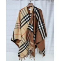 Famous Brand Burberry Contrast Check Wool Cashmere Cape 140x140cm 0821 Brown 2024