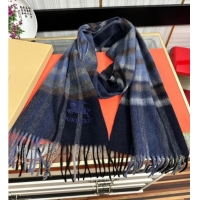 Good Looking Burberry Check Cashmere Long Scarf 32x180 082113 Dark Blue 2024