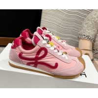 Shop Duplicate Loewe Women's Ballet Runner 2.0 Sneakers in nylon and suede with charm Pink/Red 1224036