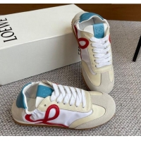 Charming Loewe Ballet Runner 2.0 Sneakers in calfskin, nylon and suede Beige/White/Blue 0221027