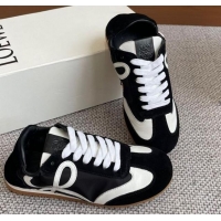 Stylish Loewe Ballet Runner 2.0 Sneakers in calfskin, nylon and suede Black/White 0221033