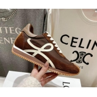 Good Quality Loewe Flow Runner Sneakers in calfskin, nylon and suede Dark Brown 0221038