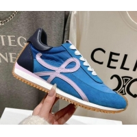 Popular Style Loewe Flow Runner Sneakers in calfskin, nylon and suede Light Blue 0221039