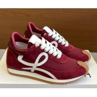 Best Grade Loewe Flow Runner Sneakers in calfskin, nylon and suede Dark Burgundy 0221044