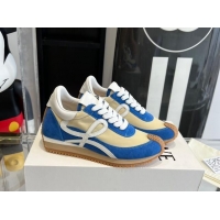 Pretty Style Loewe Flow Runner Sneakers in calfskin, nylon and suede Beige/Blue 0221045