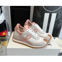 Grade Quality Loewe Women's Flow Runner Sneakers in calfskin, nylon and suede White/Pink 0221047