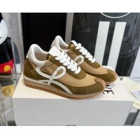 Top Grade Loewe Flow Runner Sneakers in calfskin, nylon and suede Beige/Brown 0221049