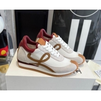 Durable Loewe Flow Runner Sneakers in calfskin, nylon and suede White/Burgundy 0221051