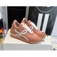 Luxurious Loewe Women's Flow Runner Sneakers in calfskin, nylon and suede Pink 0221048