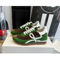 Classic Hot Loewe Flow Runner Sneakers in calfskin, nylon and suede Green/Brown 0221058