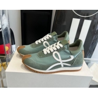 Most Popular Loewe Flow Runner Sneakers in calfskin, nylon and suede Light Green 0221060