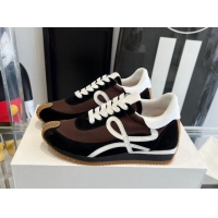 Luxury Discount Loewe Flow Runner Sneakers in calfskin, nylon and suede Brown/Black 0221059