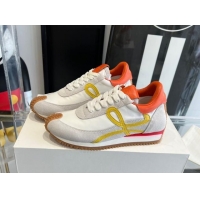 aaaaa Loewe Flow Runner Sneakers in calfskin, nylon and suede Orange 0221057