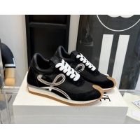 Stylish Loewe Flow Runner Sneakers in Mesh and suede Black/Silver 0221070