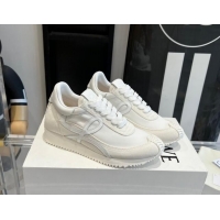 Popular Style Loewe Flow Runner Sneakers in calfskin, nylon and suede All White 0221073