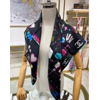 Top Grade Chanel Silk Sqaure Scarf 90x90cm 051406 Black 2024