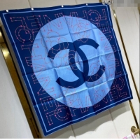 Well Crafted Chanel Silk Sqaure Scarf 90x90cm 051408 Blue 2024