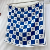 Famous Brand Chanel Check Silk Sqaure Scarf 90x90cm 0514 White/Blue 2024