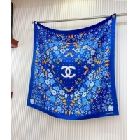 Low Cost Chanel Silk Sqaure Scarf 90x90cm with Flora 0619 Blue 2024