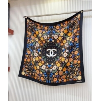 Luxurious Chanel Silk Sqaure Scarf 90x90cm with Flora 0619 Black 2024