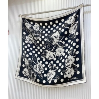 Popular Style Chanel Silk Square Scarf 90x90cm with Camellia Flora 0619 Black 2024