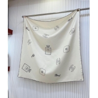 Most Popular Chanel Silk Square Scarf 90x90cm with Bottle Print 0619 White 2024