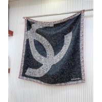 Top Design Chanel Silk Square Scarf 90x90cm with Maxi CC 0619 Black 2024