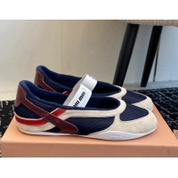 Shop Duplicate Miu Miu Mesh and Suede Ballerinas Sneakers Dark Blue 1228001