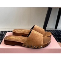 Pretty Style Miu Miu Suede Slides Sandal Brown 1228010