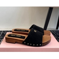 Luxury Discount Miu Miu Suede Slides Sandal Black 1228011