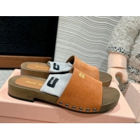 Good Quality Miu Miu Socks Suede Slides Sandal Light Brown 1228013