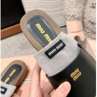 Luxurious Miu Miu Socks Calf Leather Slides Sandal Black 1228016