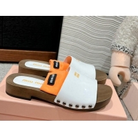 Big Discount Miu Miu Socks Patent Leather Slides Sandal White/Orange 1228018