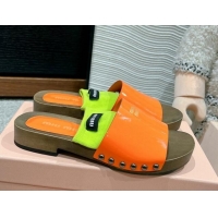 Good Quality Miu Miu Socks Patent Leather Slides Sandal Orange 1228020