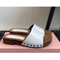 Stylish Miu Miu Patent Leather Slides Sandal White 1228024