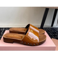 Buy Cheapest Miu Miu Patent Leather Slides Sandal Brown 1228025