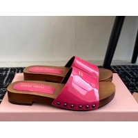 Shop Duplicate Miu Miu Patent Leather Slides Sandal Dark Pink 1228026