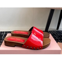 Original Cheap Miu Miu Patent Leather Slides Sandal Red 1228027