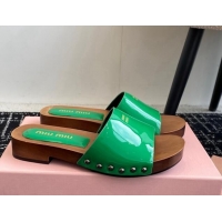 Classic Hot Miu Miu Patent Leather Slides Sandal Green 1228028