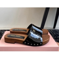 Perfect Miu Miu Patent Leather Slides Sandal Black 1228029