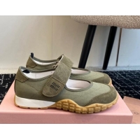 Good Quality Miu Miu Fabric and Suede Open Sneakers with Strap Green 1228032