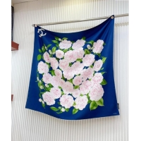 New Design Chanel Flora Silk Square Scarf 90x90cm CH0710 Blue 2024