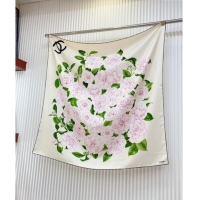 Buy Discount Chanel Flora Silk Square Scarf 90x90cm CH0710 White 2024