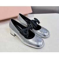 Best Price Miu Miu Openwork Patent Leather Mary Janes Pumps 3.5cm with Bow Silver 1228035