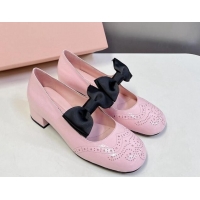 Grade Quality Miu Miu Openwork Patent Leather Mary Janes Pumps 3.5cm with Bow Light Pink 1228036