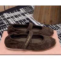 Perfect Miu Miu Elasticized Suede Ballerinas Flat Dark Brown 1228042