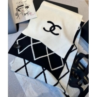 Grade Quality Chanel Chevron Cashmere Long Scarf 30x180cm CH102109 White/Black 2024