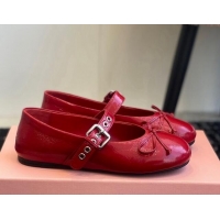 Low Price Miu Miu Patent Leather Ballerinas Flat with Bow and Buckle Red 1228044