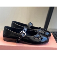 Recommended Miu Miu Patent Leather Ballerinas Flat with Bow and Buckle Black 1228045